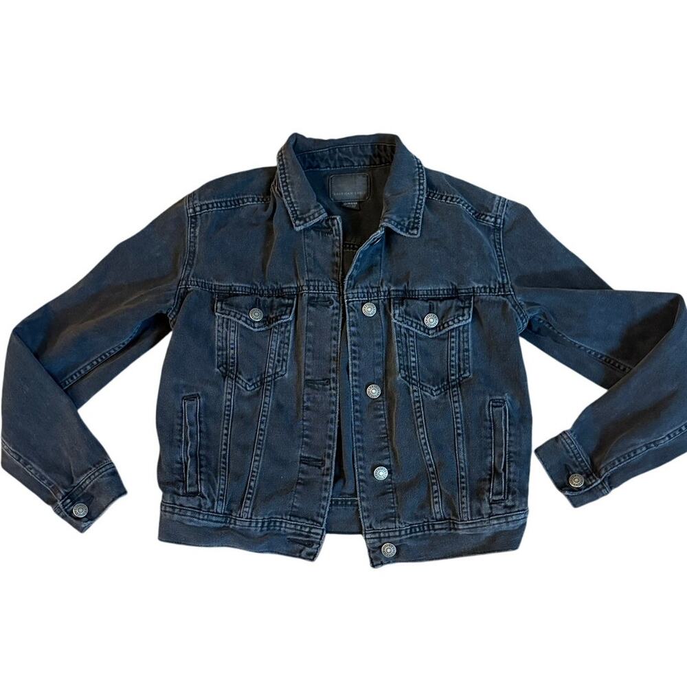 American Eagle Jean Jacket Womens XS Black Denim Button Up Long Sleeve